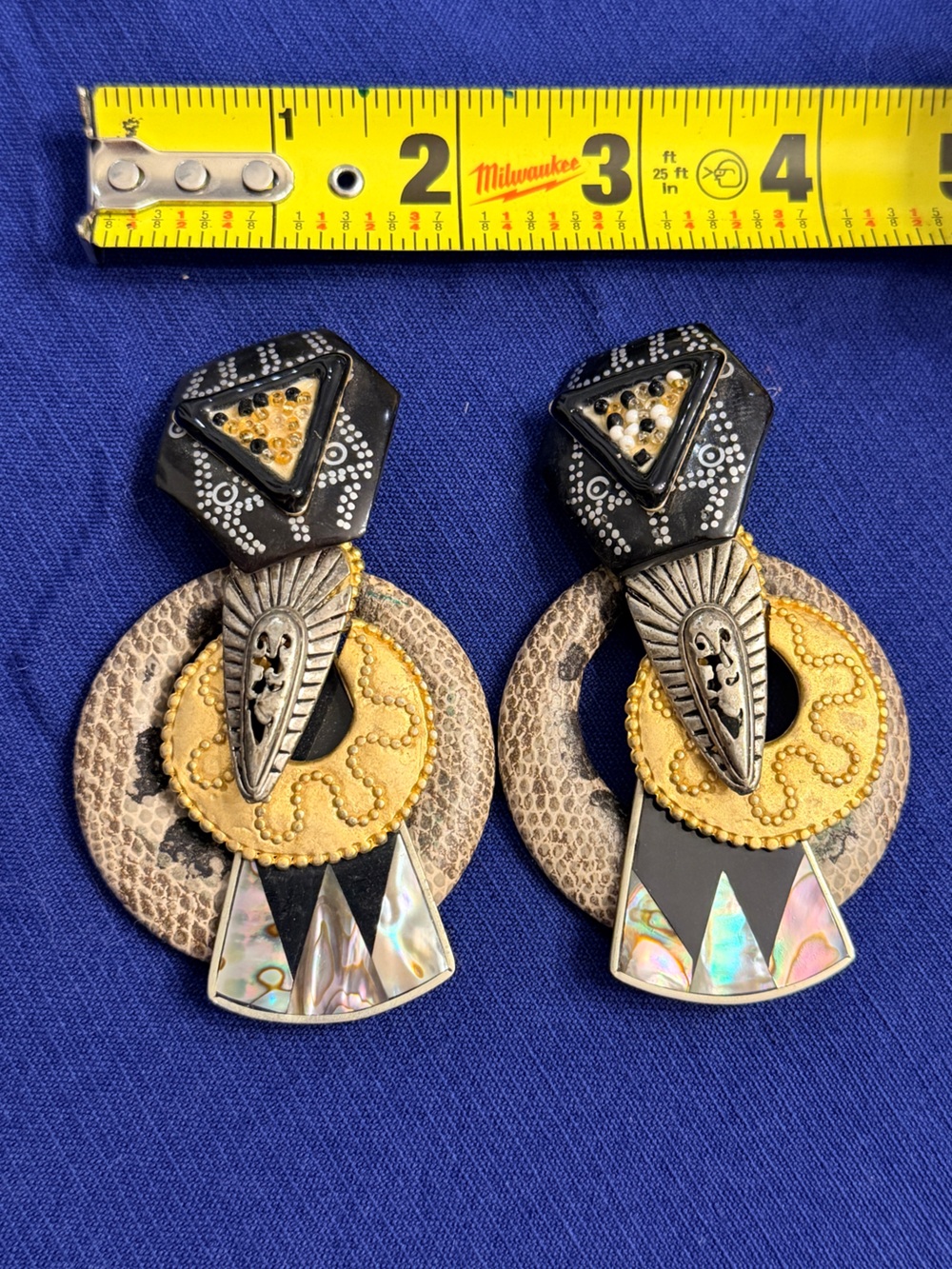 Vintage-Inspired Black & Gold Geometric Statement Clip-On Earrings